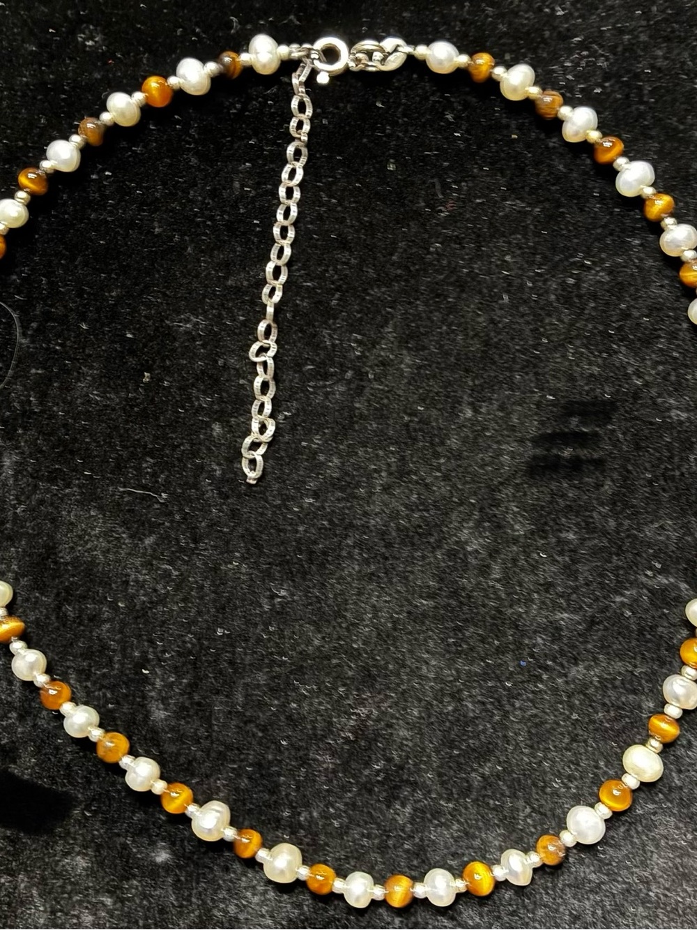 Necklace Amber Color & Pearl(Faux?) EUC Beaded Choker 925